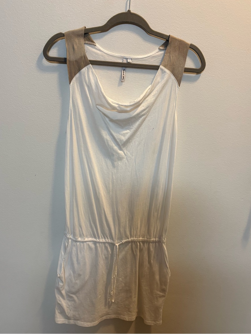 Michael Stars White Tank Top with Taupe Hanger Detail